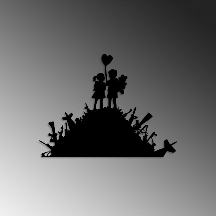 Wallity Banksy - 2 Escultura de pared metálica negra